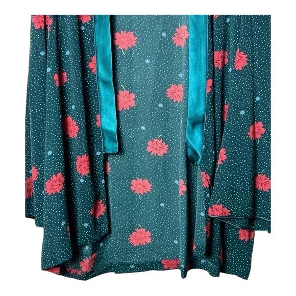 0003. POL OPEN FRONT KIMONO TEAL/RED/BLUE/WHITE‎ FLORAL PATTERN WITH POLKA DOTS - Picture 7 of 12